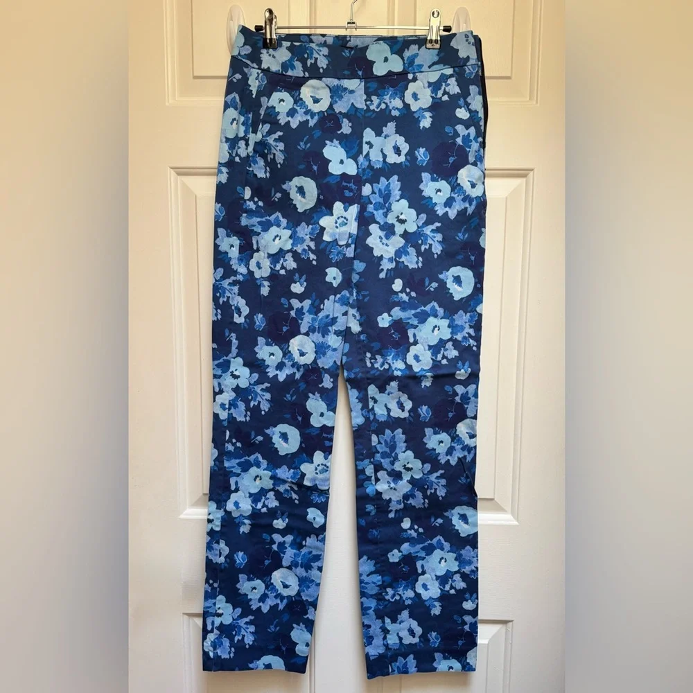J. CREW 6 TALL Remi Blue Floral Re-Imagined Watercolor Pants Womens size 6T